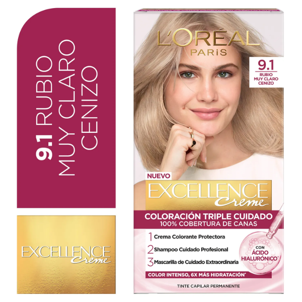 Tinte L'Oréal Paris Excellence 9.1 Rubio Muy Claro Ceniza