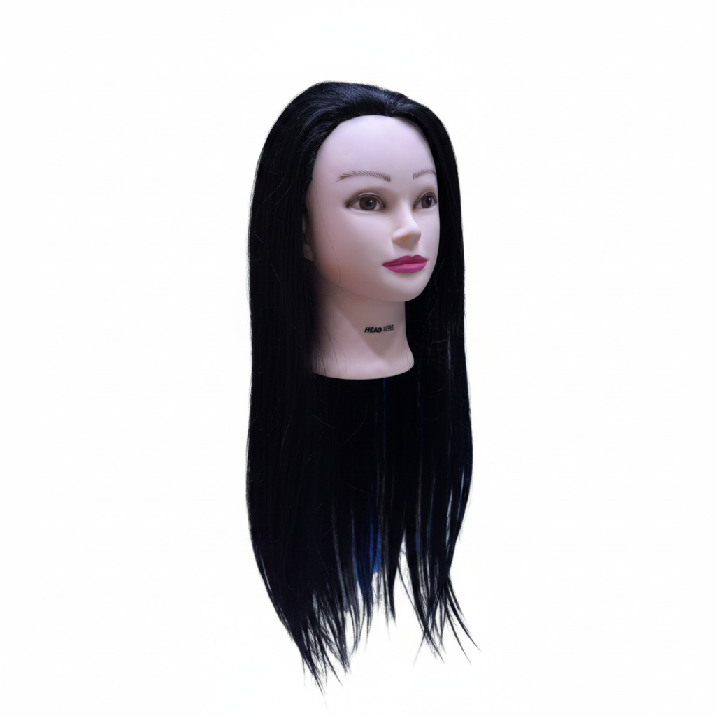 Maniquí de Práctica Cabello Negro Sintetico + Parante