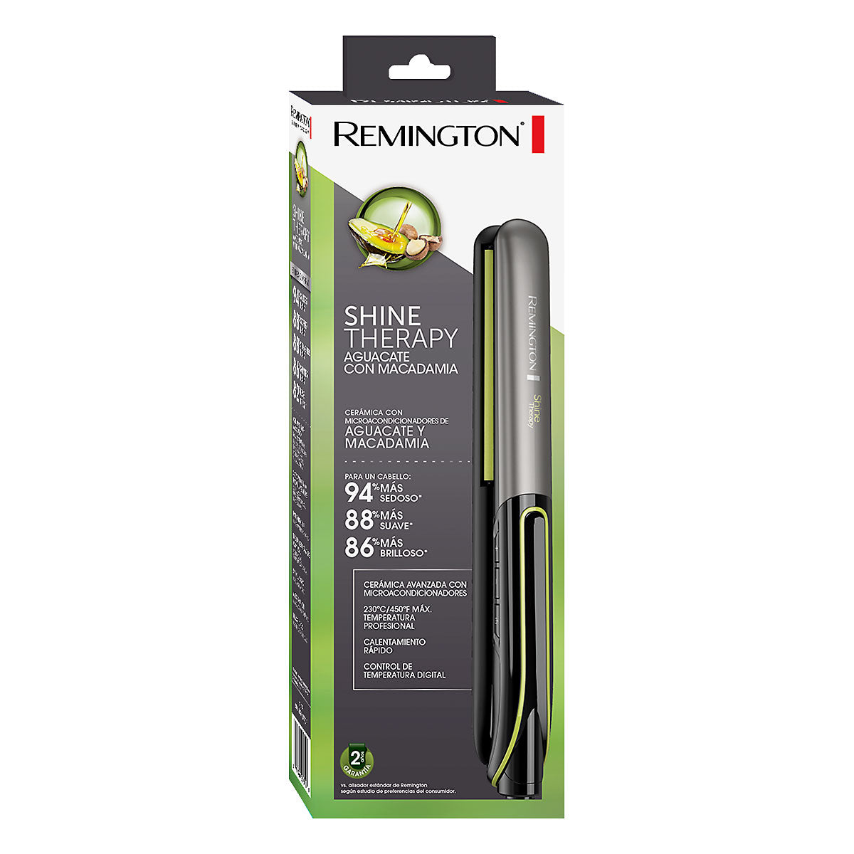 Plancha Alisadora Remington Shine Therapy Aguacate y Macadamia