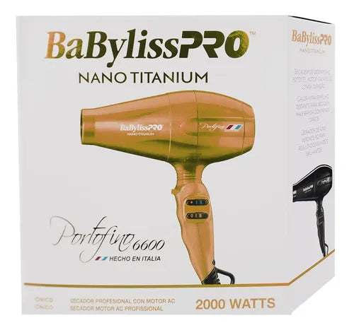 Secadora BaBylissPRO Nano Titanium Portofino 6600 Dorada 2000W