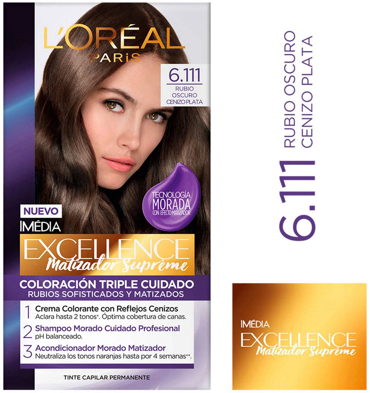 Tinte L'Oréal Paris Excellence 6.111 Rubio Oscuro Ceniza Plata