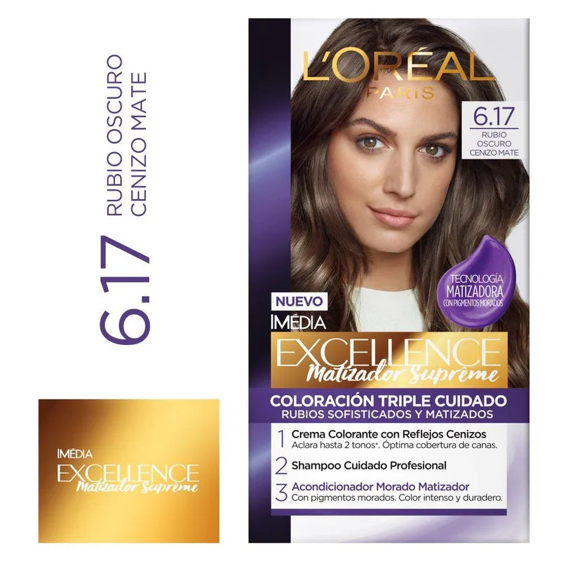 Tinte L'Oréal Paris Excellence 6.17 Rubio Oscuro Cenizo Mate