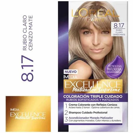 Tinte L'Oréal Paris Excellence 8.17 Rubio Claro Cenizo Mate