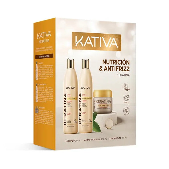 Kit Kativa Keratina Nutrición & Antifrizz (Shampoo + Acondicionador + Tratamiento)